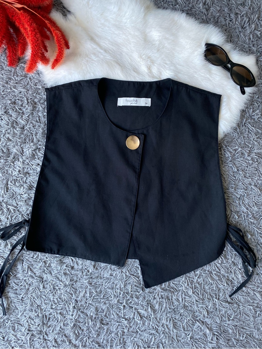 Touché Privé Black Asymmetrical Tie-Side Vest
